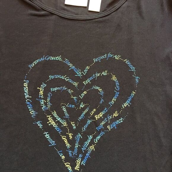 14 CHICO’S Heart Airy Black Tee!! Inspirational easy - Picture 4 of 8